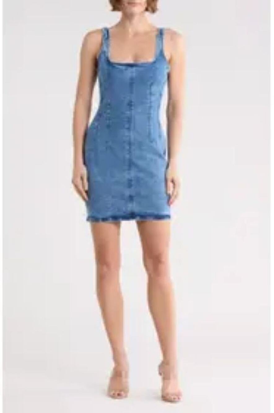 Good American Women's Mini Denim Shift Bodycon Blue Dress Size M